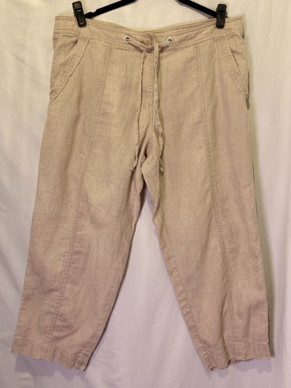 Tommy Bahama Linen Crop Pants Size 12 Beige Drawstring Casual Resort